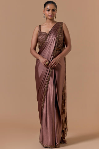 Satin draped saree for Indian Wedding – Copper Navyaa by Nitika Gujral