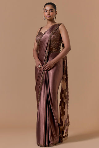 Satin draped saree for Indian Wedding – Copper Navyaa by Nitika Gujral
