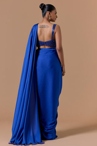 Draped saree for Indian Wedding – Royal Blue Navyaa by Nitika Gujral