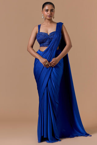 Draped saree for Indian Wedding – Royal Blue Navyaa by Nitika Gujral