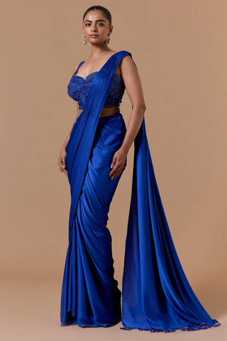 Draped saree for Indian Wedding – Royal Blue Navyaa by Nitika Gujral