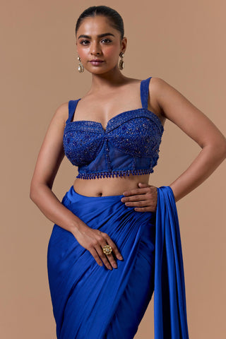 Draped saree for Indian Wedding – Royal Blue Navyaa by Nitika Gujral