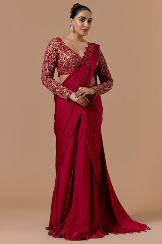 Draped saree for Indian Wedding – Red Navyaa by Nitika Gujral