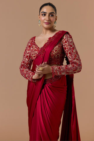 Draped saree for Indian Wedding – Red Navyaa by Nitika Gujral