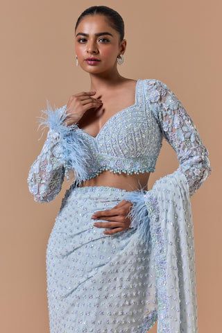 Pleated draped saree for Indian Wedding – Powder Blue Navyaa by Nitika Gujral