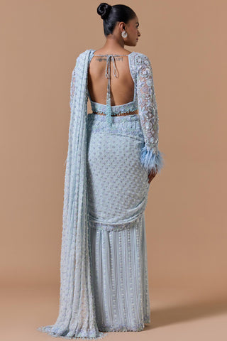 Pleated draped saree for Indian Wedding – Powder Blue Navyaa by Nitika Gujral