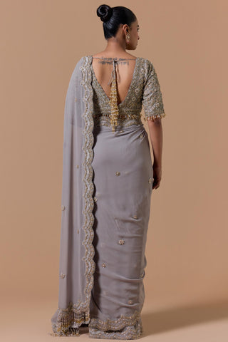 Georgette saree for Indian Wedding â€“ Grey Navyaa by Nitika Gujral