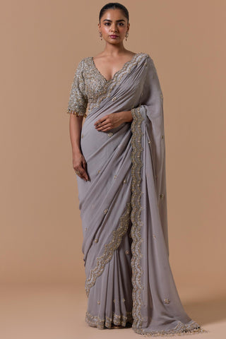 Georgette saree for Indian Wedding – Grey Navyaa by Nitika Gujral