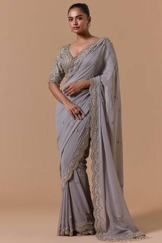 Georgette saree for Indian Wedding – Grey Navyaa by Nitika Gujral