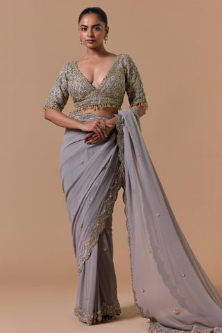 Georgette saree for Indian Wedding â€“ Grey Navyaa by Nitika Gujral