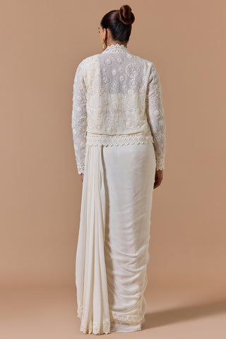 Draped saree for Indian Wedding â€“ Ivory Jacket Navyaa by Nitika Gujral