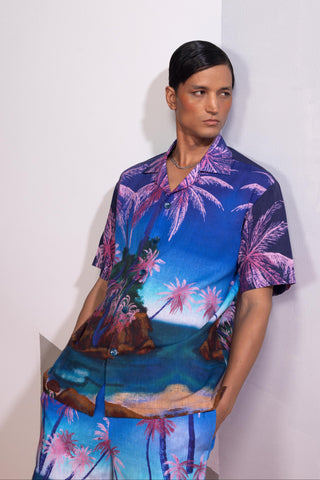 Blue seafoam stardust postcard polo shirt