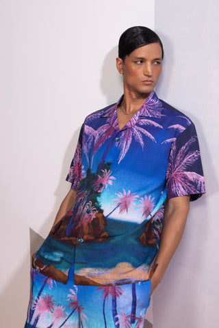 Blue seafoam stardust postcard polo co-ord set