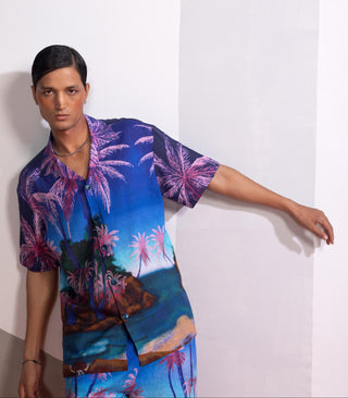 Blue seafoam stardust postcard polo shirt