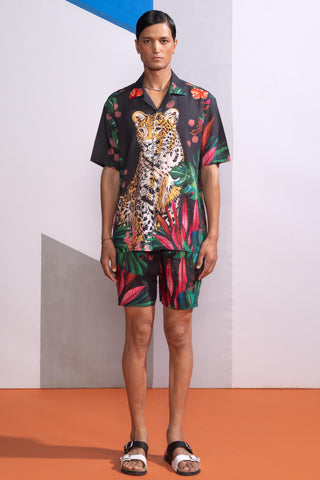 Brown feral flora-charcoal postcard polo co-ord set