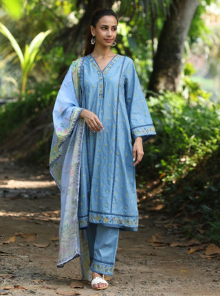 Blue shira malgudi day kurta set