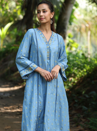 Blue shira malgudi day kurta set