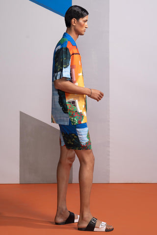 Blue house on the shore postcard polo co-ord set