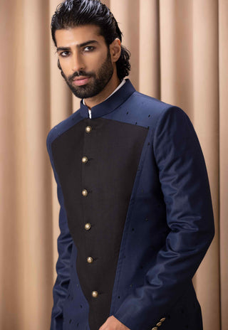Daniyal navy black bandgala jacket set