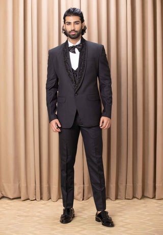 Nasir black tuxedo jacket, waistcoat and pant