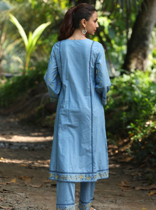 Blue shira malgudi day kurta set