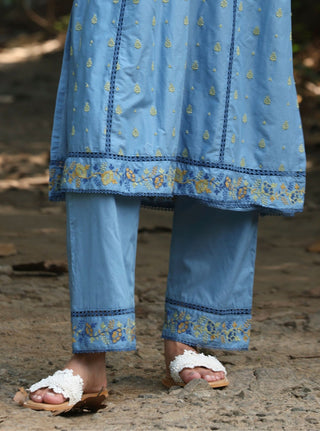 Blue shira malgudi day kurta set