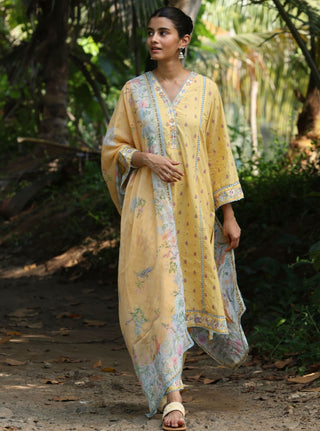 Yellow shira malgudi day kurta set