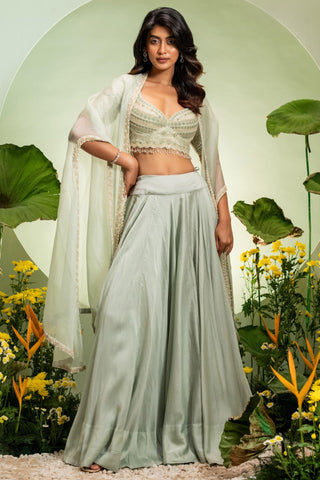 Satin Skirt Set for Contemporary Wear – Green Eden by Pallavi Poddar