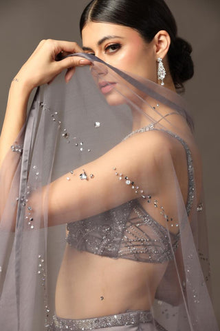 Gray satin lehenga set