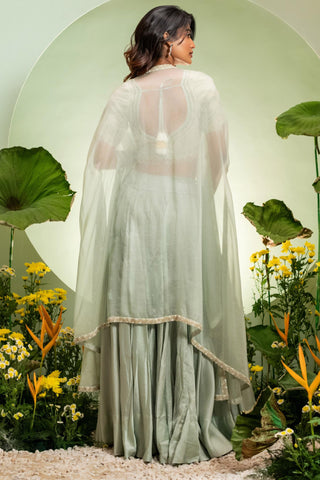 Satin Skirt Set for Contemporary Wear – Green Eden by Pallavi Poddar