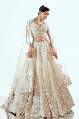 Ivory half garden Lehenga Set for Indian Wedding – Floral  Organza by Pallavi Poddar