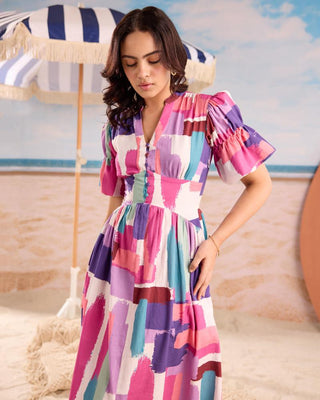 Maxi Dress Resort Wear - Multicolor Sicily Gown by Zazu