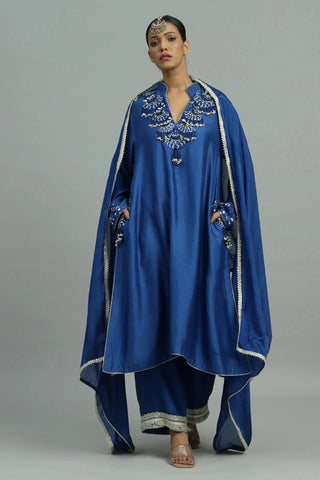 Blue kurta with straight pants & dupatta