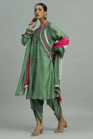 Green kurta with dhoti salwar & dupatta