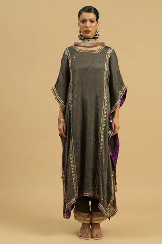 Black kaftaan with straight pants & stole dupatta