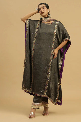 Black kaftaan with straight pants & stole dupatta