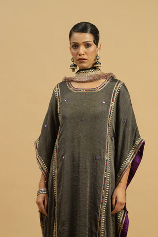 Black kaftaan with straight pants & stole dupatta