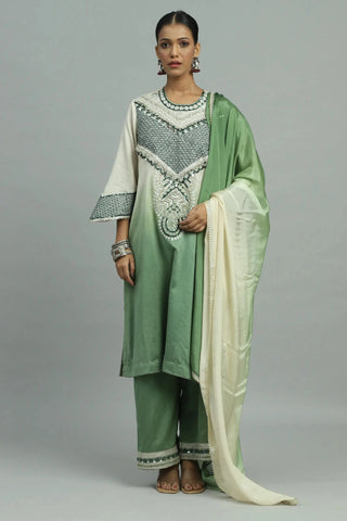 Green kurta with straight pants & dupatta