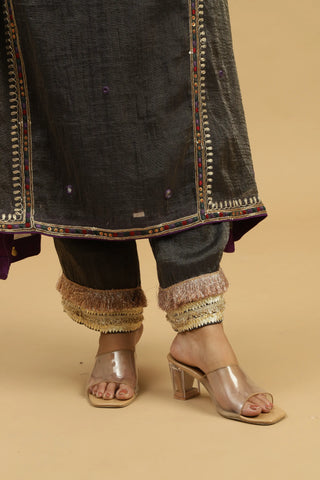 Black kaftaan with straight pants & stole dupatta