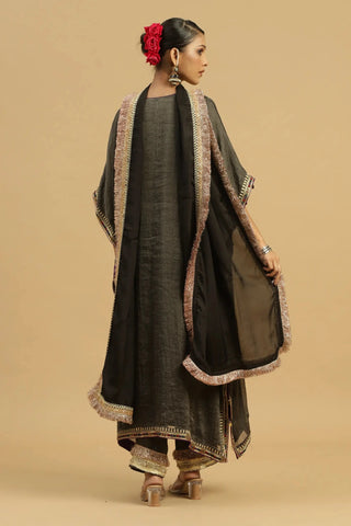 Black kaftaan with straight pants & stole dupatta