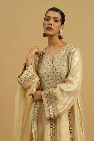 Gold kurta with straight pants & dupatta