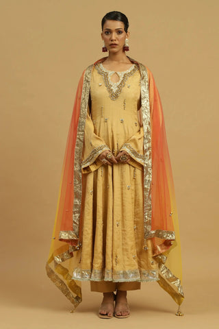 Yellow anarkali suit with straight pants & dupatta