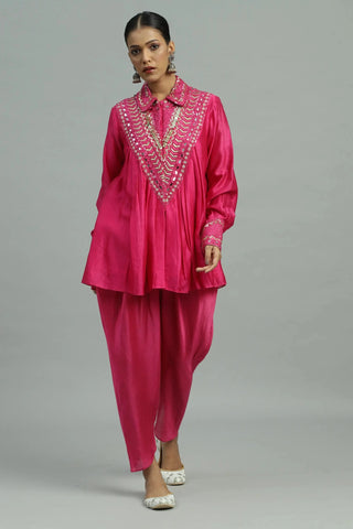 Pink peplum kurta with dhoti salwar
