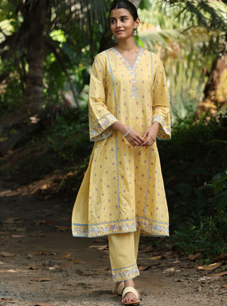 Yellow shira malgudi day kurta set