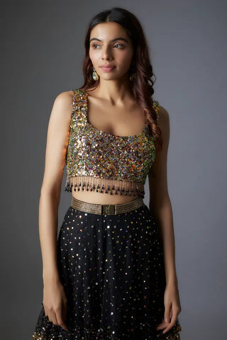 Black net sequins embroidered lehenga