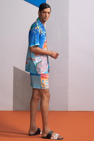 Blue lemons and boats postcard polo co-ord set