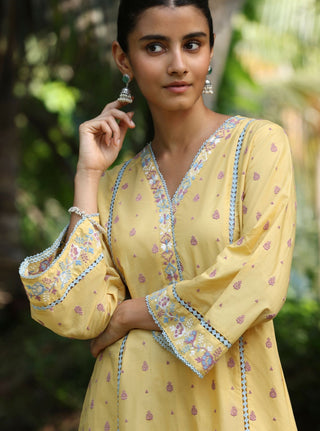 Yellow shira malgudi day kurta set