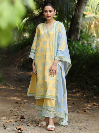Yellow malgudi days arasi kurta set
