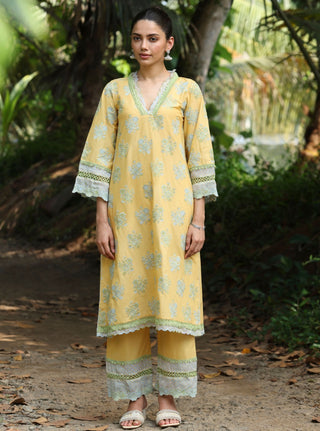 Yellow malgudi days arasi kurta set