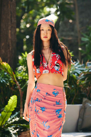 Red paradise cropped blazer with skirt